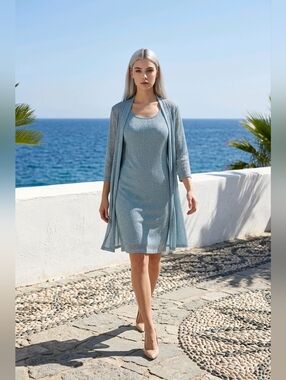 R&M Richards Shimmer Sky Blue 2 Piece Dress Set